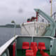 Lifeboat and safety information announcements are made as the ferry makes to depart