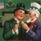 Irish leprechaun and Uncle Sam toasting to St. Patrick's Day