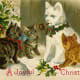 Vintage animal holiday card -- cats with ice sculpture cat
