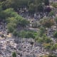 View from Montparnasse east to the Montparnasse cemetery, which includes the graves of Jean-Paul Sartre, Susan Sontag and Camille Saint-Saëns