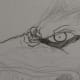 Inking starting with the eye of the Demon Dog.
