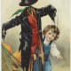 Free vintage Halloween card: little boy with scarecrow
