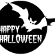 Bat and full moon black and white "Happy Halloween"