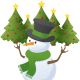 Snowman in a Christmas tree lot.