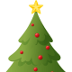 Christmas tree with red ornaments.