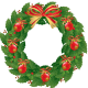 Red ornaments holly wreath.
