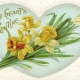 Vintage Valentine hearts aqua with yellow flowers