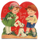 Free vintage heart with little kids and dog clip art