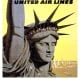 New York vintage travel poster -- Statue of Liberty and United Airlines