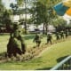 Great topiary in green spaces around Main Street USA