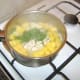 Chicken and chives are added last to the broth