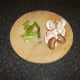 Chopped asparagus and sliced chestnut mushrooms