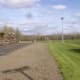 Looking east from the south side of Hamilton Mausoleum, towards the M74 and Strathclyde Country Park