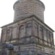 Front (east facing) and north sides of Hamilton Mausoleum from steps to the front of the building