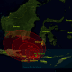 The 1815 Mount Tambora eruption. The red areas on the map show the thickness of volcanic ashfall
