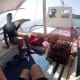 We have a native pumpboat to take the otters to various mangroves. This was their first time in the boat. We usually take the truck to another place.