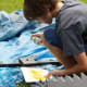 The boys designed their own stencils and spray-painted them on.
