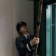 Lifelike Trolley Bus Conductor with a Pole to Untangle Trolley Cables