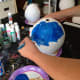 Blue metallic acrylic paint looks really neat for Planet Earth.