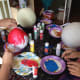 Red metallic acrylic paint "rocks" for Mars, the Red Planet.