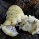 The ripe noni fruit from inside showing the seeds and pulp.