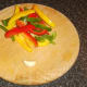 Sliced bell peppers and garlic