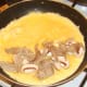 Duck leg meat and mushroom laid on one half of omelette