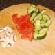 Prepared mushroom, tomato and cucumber