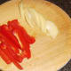 Sliced bell pepper and onion for stir frying