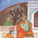 Lord Krishna washing the feet of Rukmani