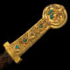 Dagger with hilt depicting animals and a dancing bear (Tillya Tepe, Tomb IV), 1st century BC - 1st century AD (iron, gold and turquoise, w x l x d: 4.6 x 29.9 x 1.9 cm (1 13/ 16 x 11 3/ 4 x 3/ 4)) - © Thierry Ollivier / Musée Guimet