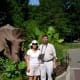 Posing with Uncle Beasley. This triceratops model was moved from the National Mall to the National Zoo. July 1, 2007