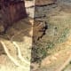Two photos pieced together showing the switchback roads we had traveled.