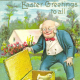 Vintage old man with box of baby Easter chicks