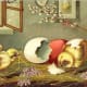 Easter chicks coming out of broken eggs
