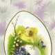 Vintage Easter greeting cards: baby chick on a broken eggshell filled with forget-me-nots