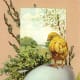 Three vintage Easter chicks with egg and pussy willows