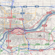 Map of the Quad City metro area in the U.S. states of Illinois and Iowa. The Mississippi River flows through the middle.