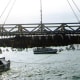 Hunley suspended from a crane after its discovery