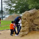 Child-sized rock climbing wall in the park