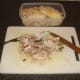 Poached chicken has been fully portioned