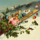 Free vintage Christmas cards: antique toys in a red sleigh