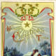 Free Victorian Christmas card with church, snow, pine trees and frozen pond