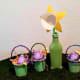 Reuse jars as vases for crafts and hosue decorations. I used a turkey baster to easily put paint into the glass. Tip it upside down and let it dry.