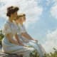 This image is of three women with their hair up, on what seems to be high bluffs. They are overlooking something below. Very elegant and beautiful I think! This oil on canvas painting is located at the Brooklyn Museum. Circa 1909