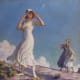 I love the fabric of her dress blowing, and her having to hold on to her hat. This is a gorgeous piece. 1917 "High Country" by Charles Courtney Curran. 30x30 inches.