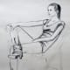 Drawing of Suzy model, charcoal on grey paper.