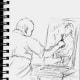 Sketch in pen of my friend Dean, painting.