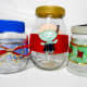 Recycled jars with ribbons and embellishments