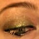 Desert Dazzle shadow over eyelid, Burnished Bling used as mascara, Peach Prism on brow bone, and Desert Dazzle glitter over eyelid